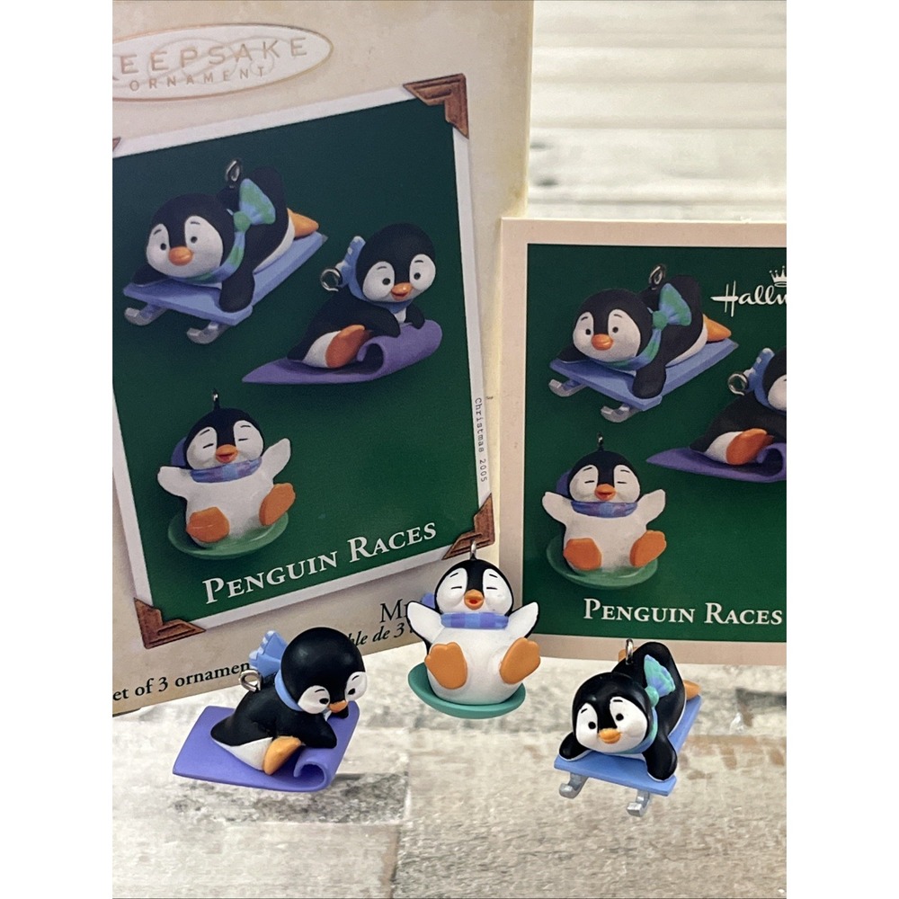 Hallmark Keepsake Penguin Races 2005 Set of 3‎ Miniature Ornaments